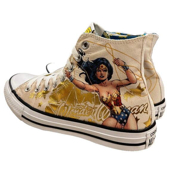 Converse Size 8.5 All Star WONDER WOMAN Print DC Comics Hi Top Sneaker Unisex - Picture 3 of 13